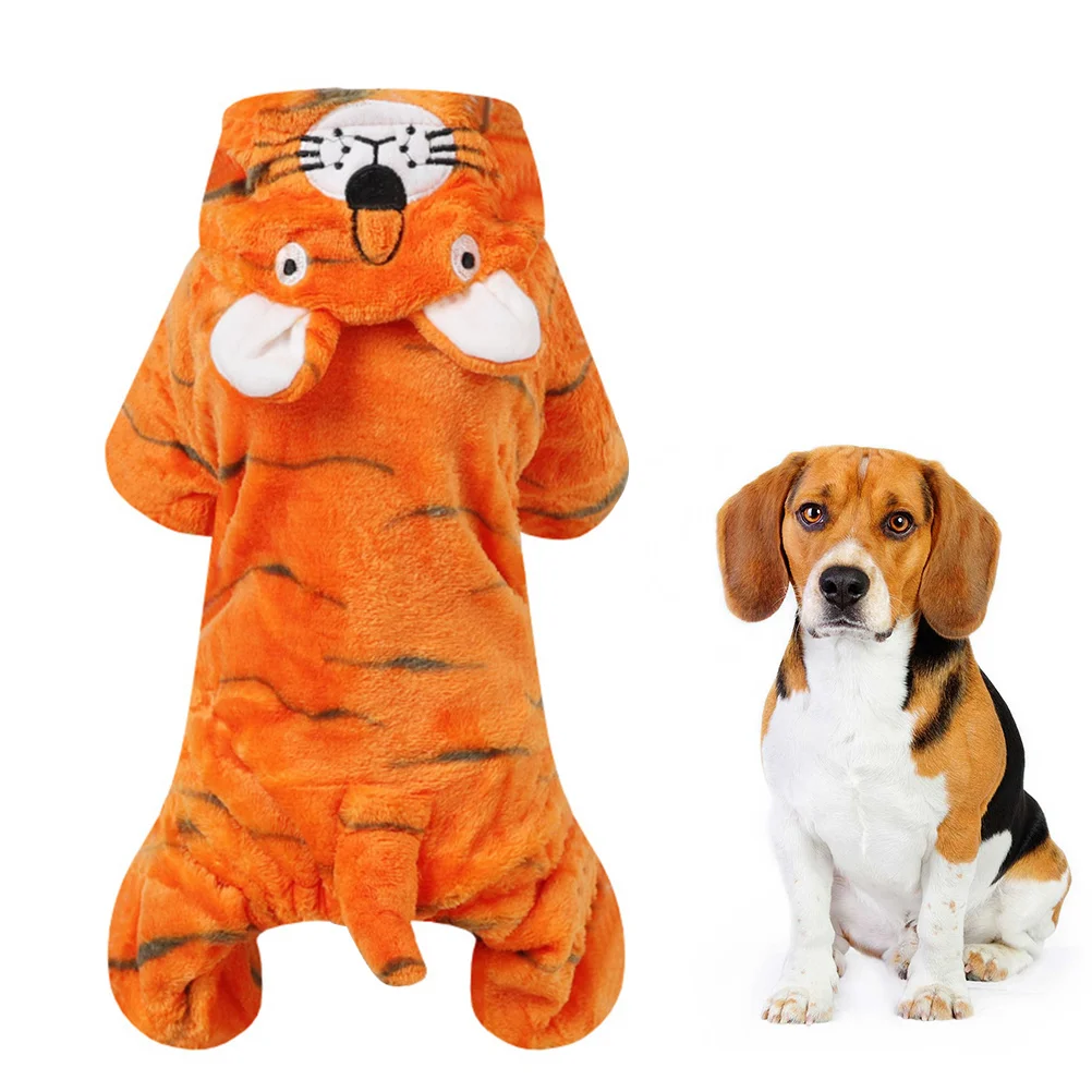 

Pet Costume Dog Tiger Jumpsuit Orange Size M Warm Dog Clothes for Halloween Puppy Outfit Photo Shoot Pet Outfit
