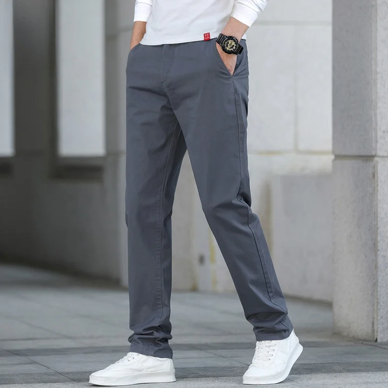 

Men's Casual Straight Leg Pants Pure Color Loose Fit Spring New Trendy Trousers Youthful Energy Sle Cotton Blend