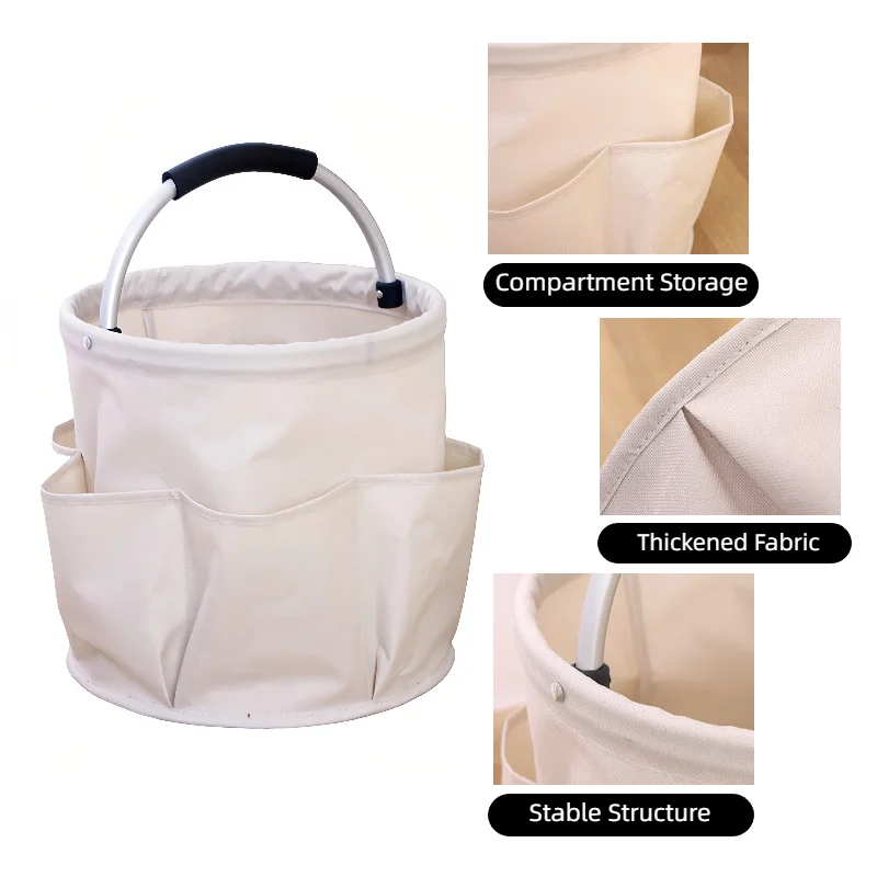 

Oxford Cloth Bucket Tool Organizer Bag Large Storage with 6 Compartments Thick Fabric for Outdoor Camping Picnic Pastel Colors