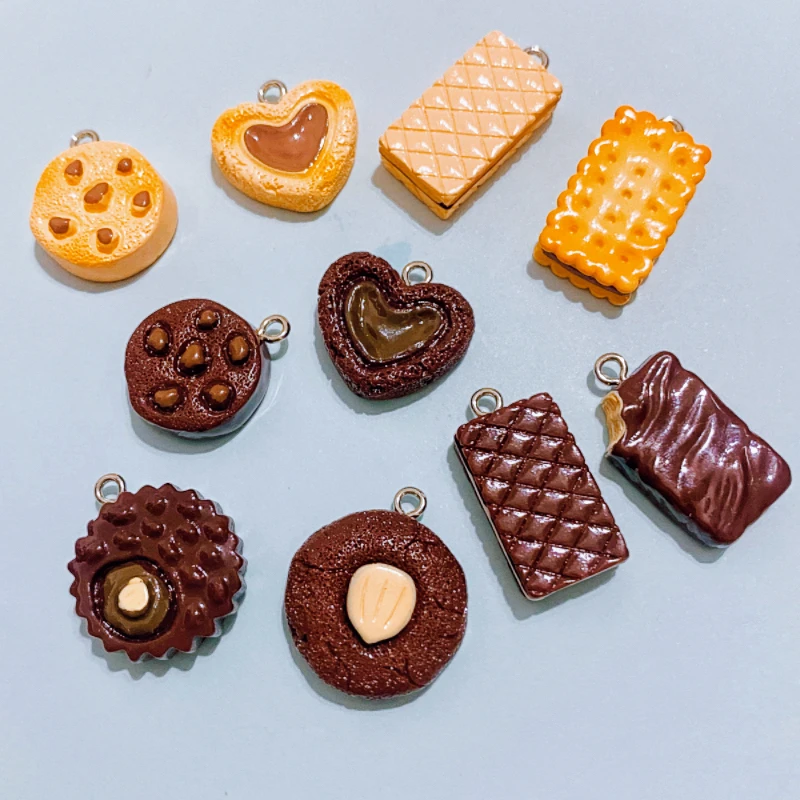 10pcs Chocolate Wafer Biscuit Bread Food Resin Charms For Jewelry Making Necklace Keychain Earrings Pendants DIY  Accessories