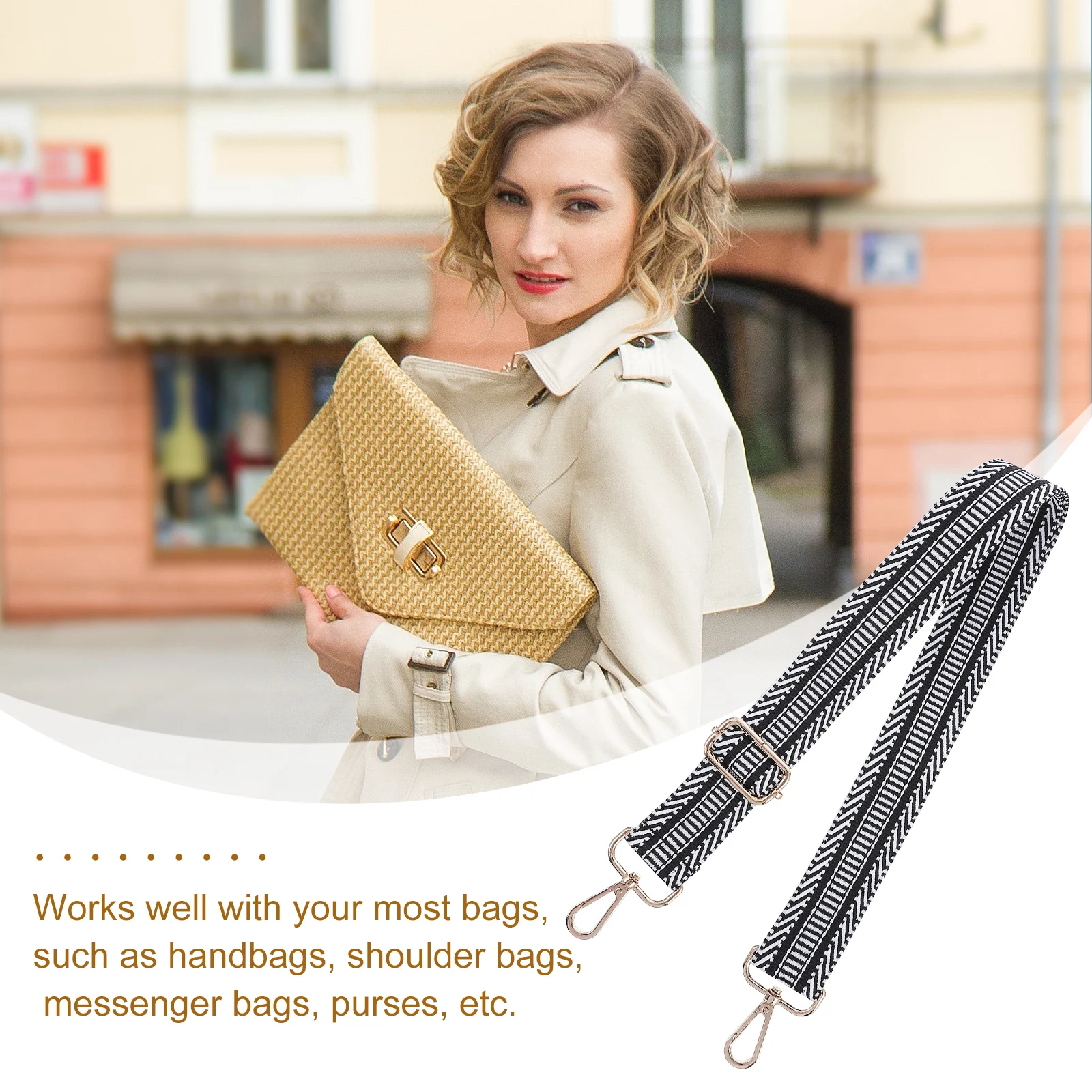 

Cotton Woven Stripe Bag Strap Color Contrast Ethnic Style Purse Replacement Strap Comfortable Camera Belt