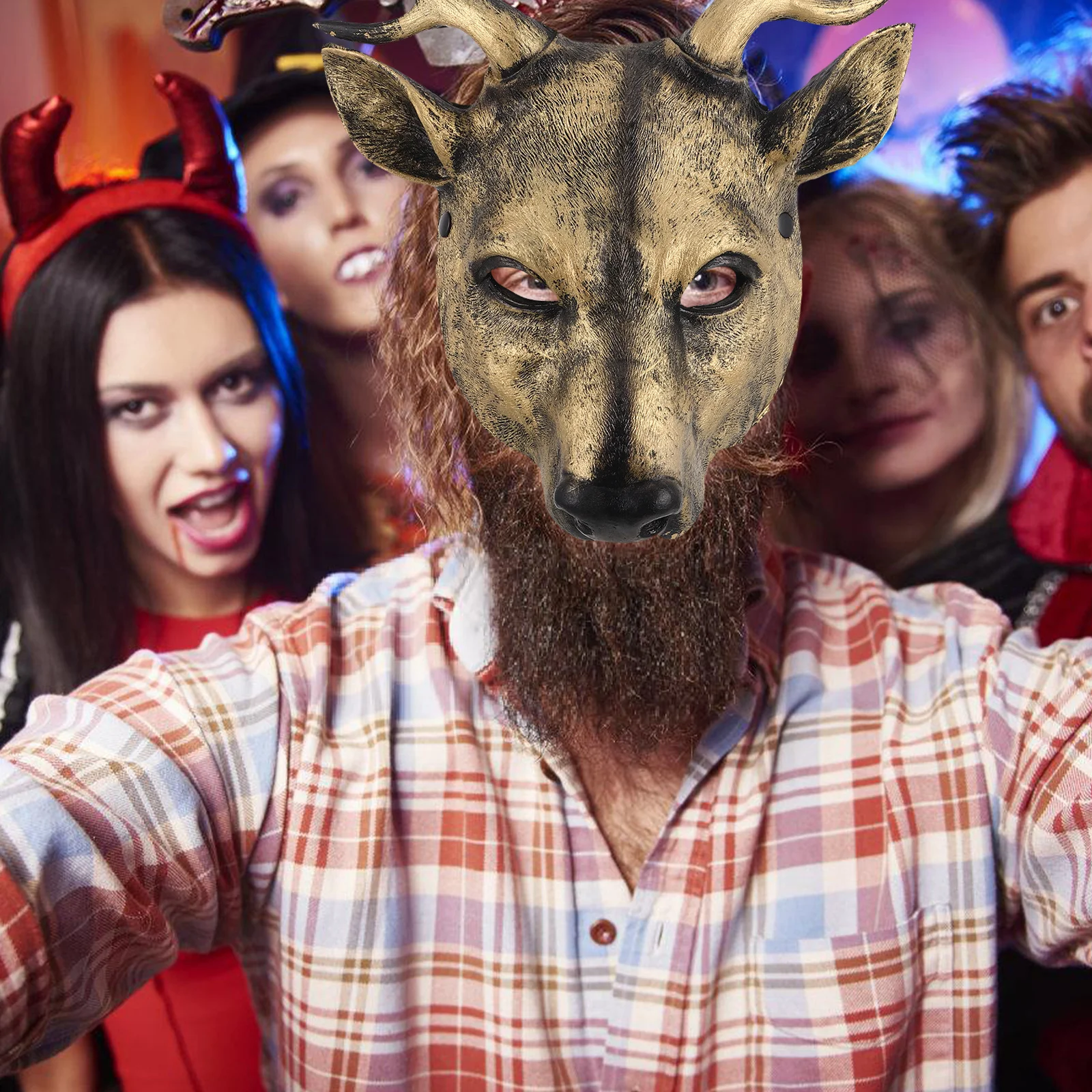 

Реалистичная маска оленя, 3D маска головы животного, материал из искусственной кожи для Хэллоуина, косплей, наряд, вечерние костюм лося, костюм с головой лося, реквизит