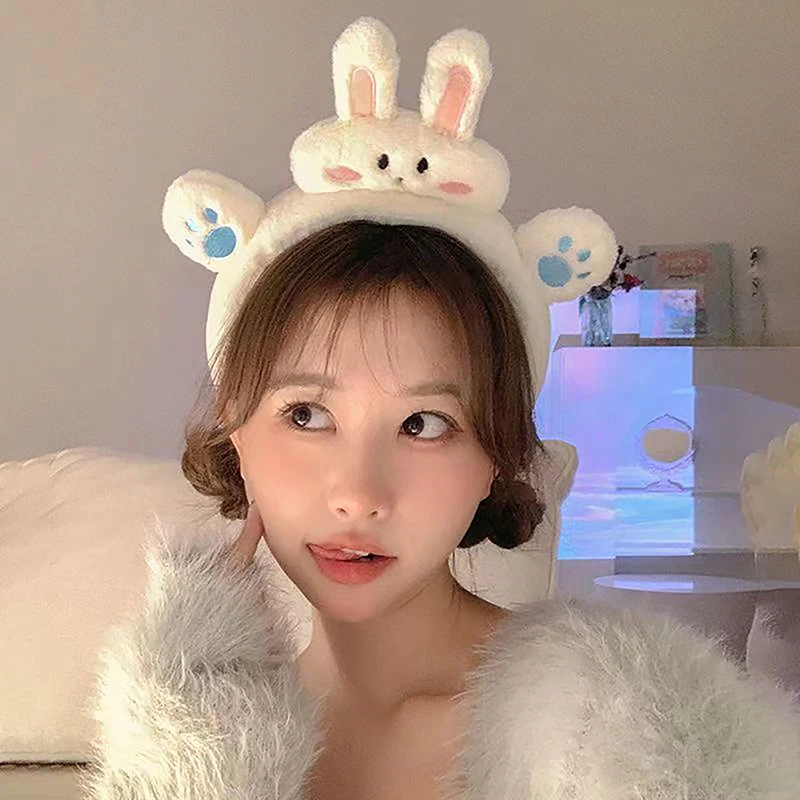 Winter Plush Cute Bear Ear Hairband Face Makeup Headband Women Girl Hair Head Band Hoop Accessories Scrunchie Headdress Headwear