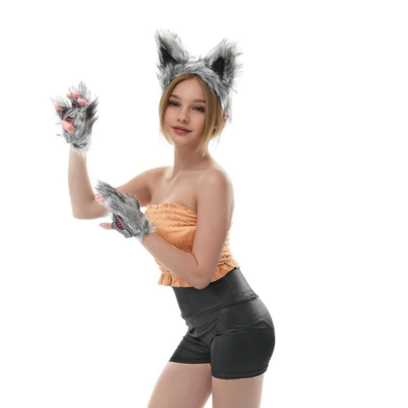  Wolf Headband and Gloves Halloween for Outdoor Winter Wear and Styled Photos