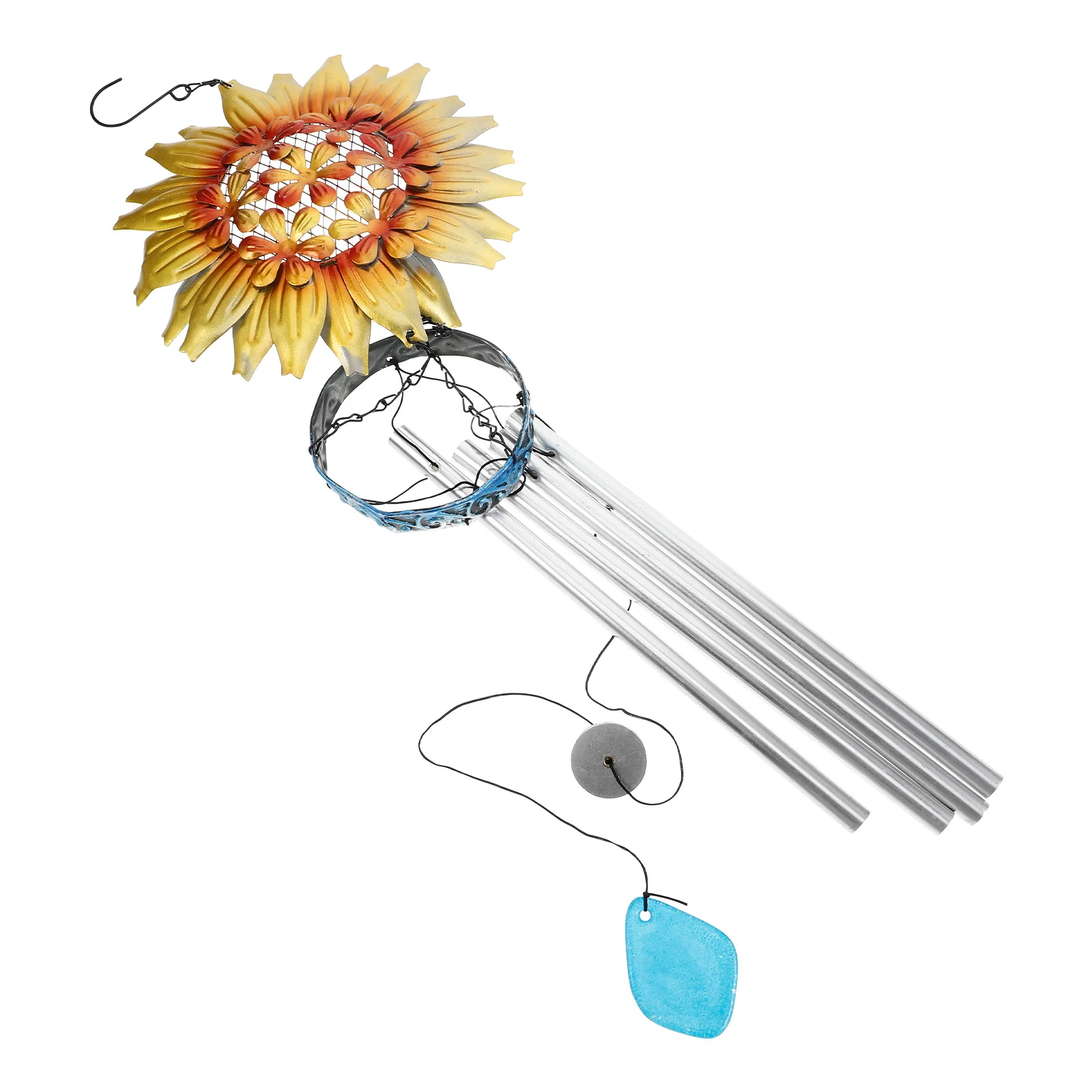 

1Pcs Iron Art Windbell Tube Golden Yellow Yard Home Hanging Sunflower Wind Chime Door Decoration Iron Art Windbell