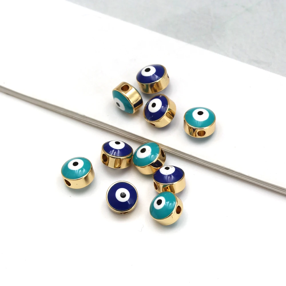 EVIL EYE 2pcs/lot Drop Oil Turkish Evil Eye Bead Copper Gold Color Spacer Bead for Bracelet Necklace Jewelry Making Accessories