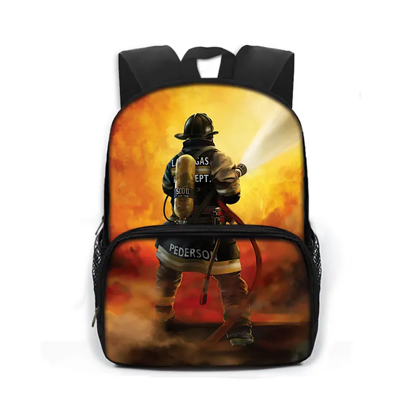 Fireman and Rescue Team Print Backpack for Teenagers Firefighter Children Schoolbags Daypack Kindergarten Bag Student Book Bags