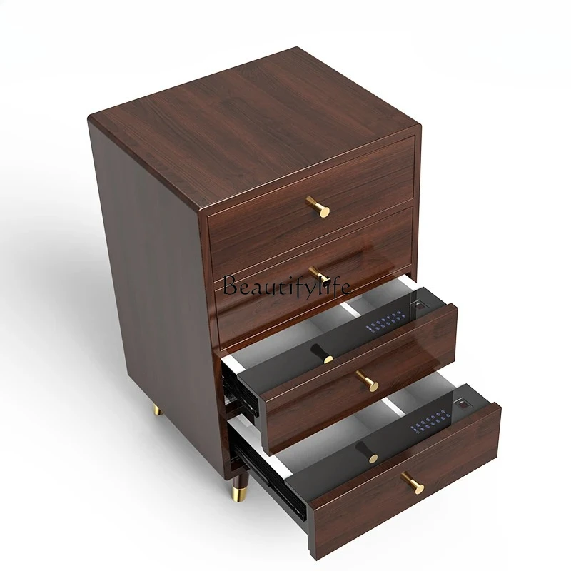 

New Chinese solid wood invisible 66cm smart touch screen fingerprint password drawer bedroom bedside safe