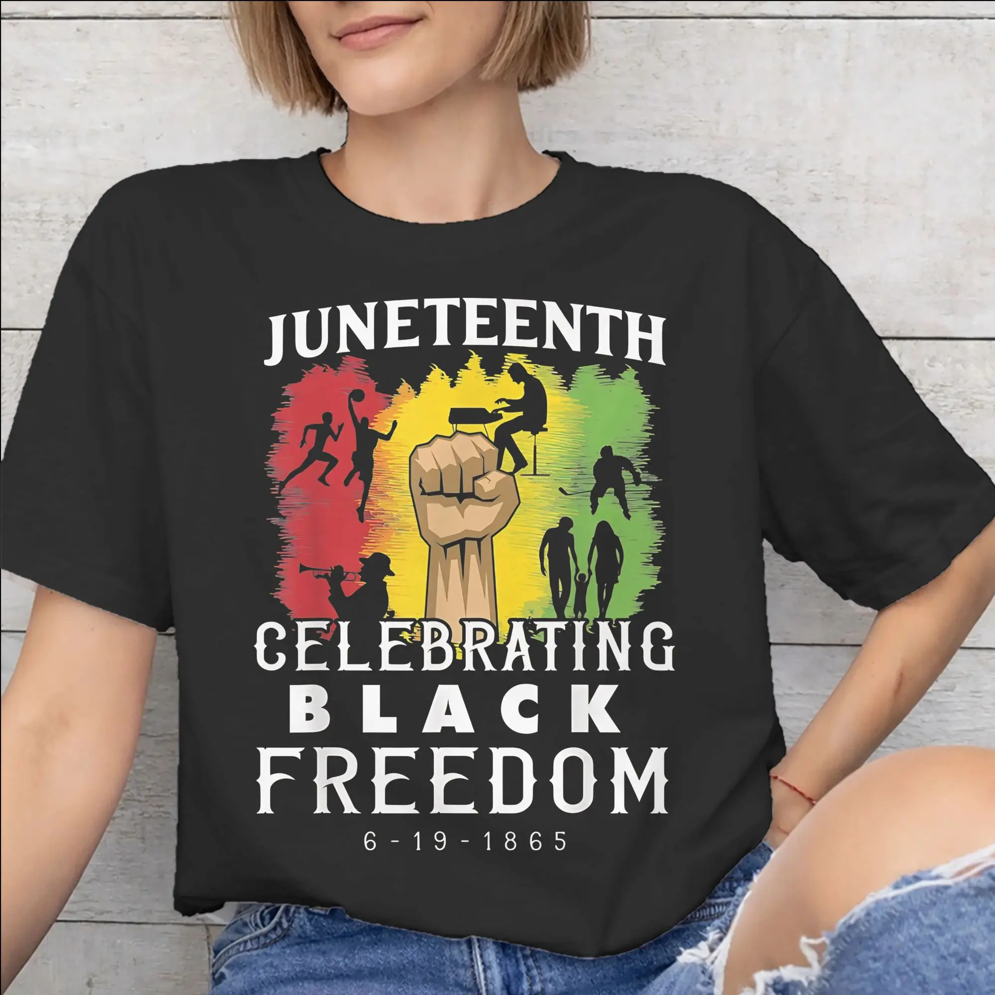 Printed Juneteenth Day 1865 June 19th African American Pride T Shirt for Men Women  Cotton Tee Shirt Short Sleeve Clothing
