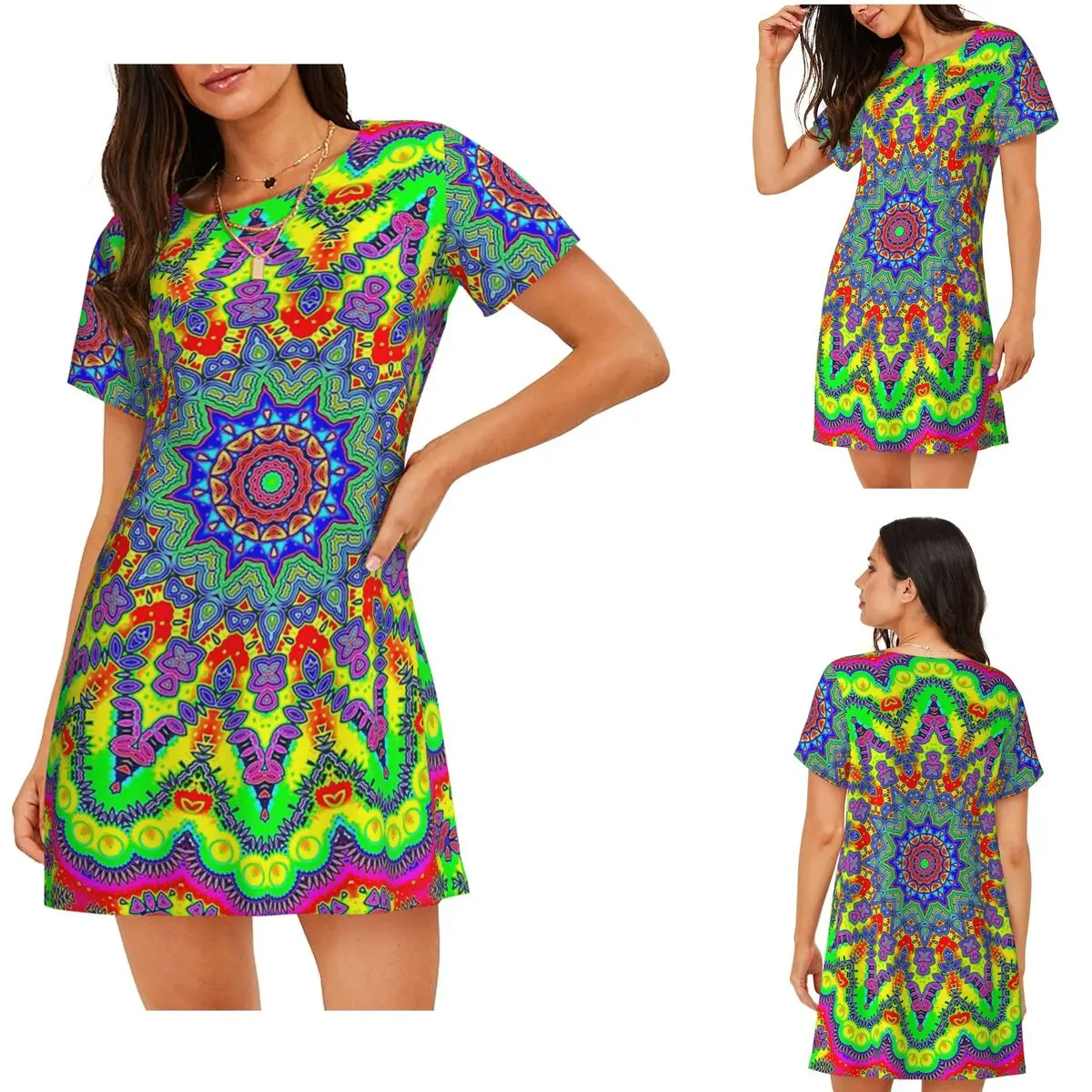 Custom Psychedelic Trippy Acid LSD Art Short Sleeves Nightdress For Sleepshirts Women Short Sleeve Nightgowns Loose Pajama Dress