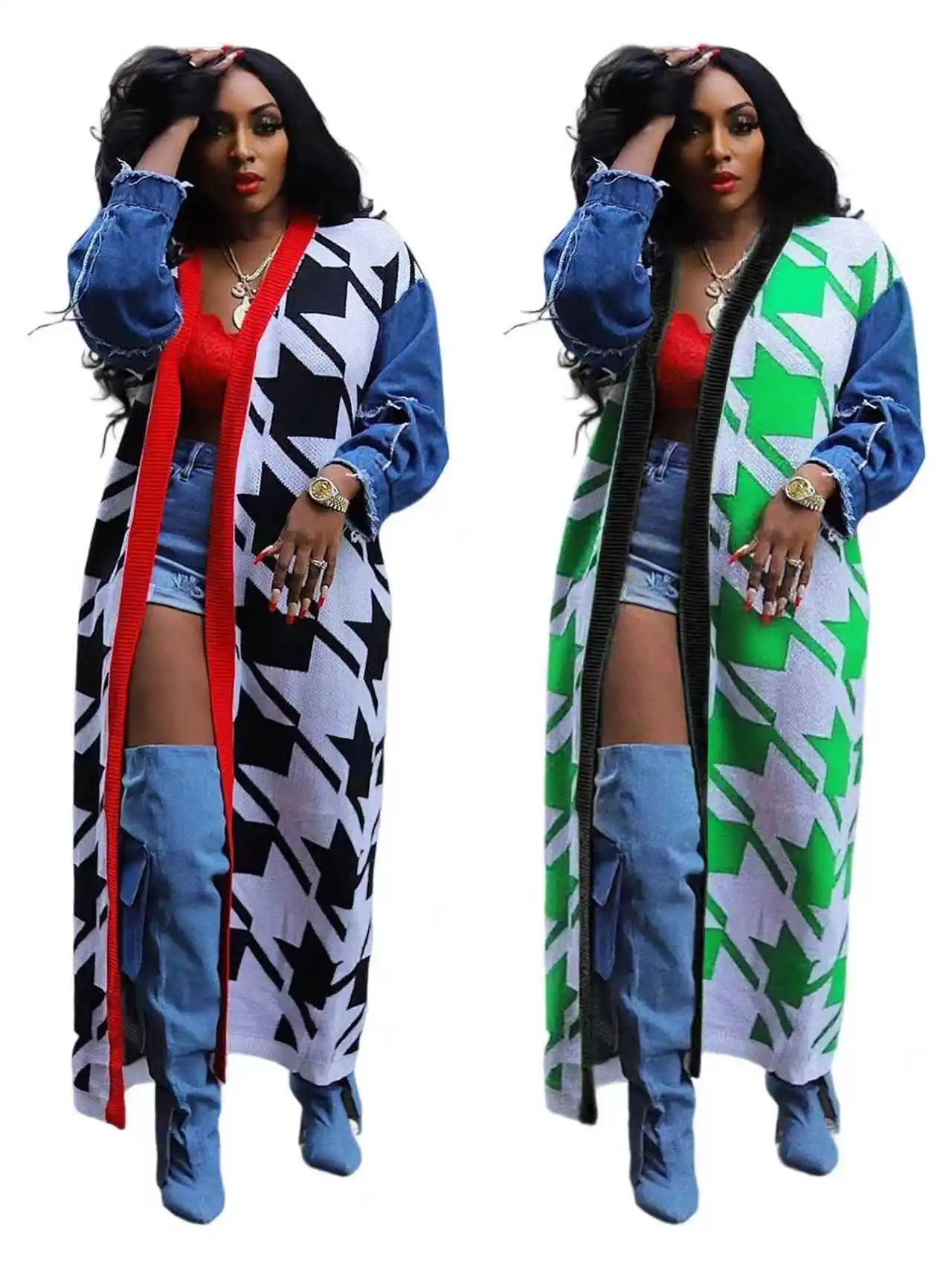 

D8698 Fashion Women's Sweater 2026Autumn Cardigan Long Sleeve Stitching Street Can Wear Comfortable Ladies Casual Coat