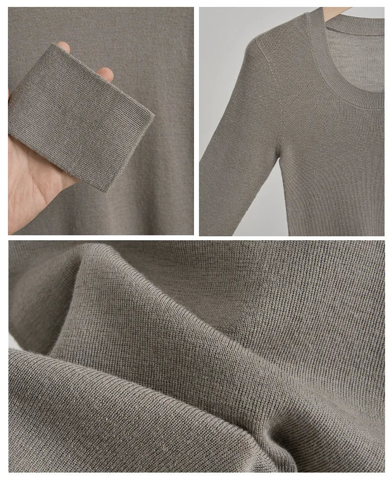 BirdTree, 90%Sheep Wool 10% Silk Elegant Knitwear, Women Long Sleeve Seamless, Casual Commute Tops, Autumn Winter Tees T48034QC