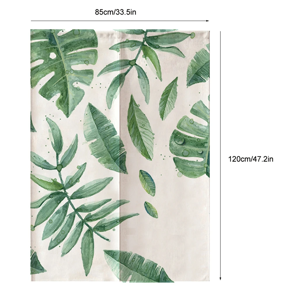 Japanese Style Green Leaves Printed Kids Doorway Curtain Simple Bedroom Divider Curtains Blind For Home Room