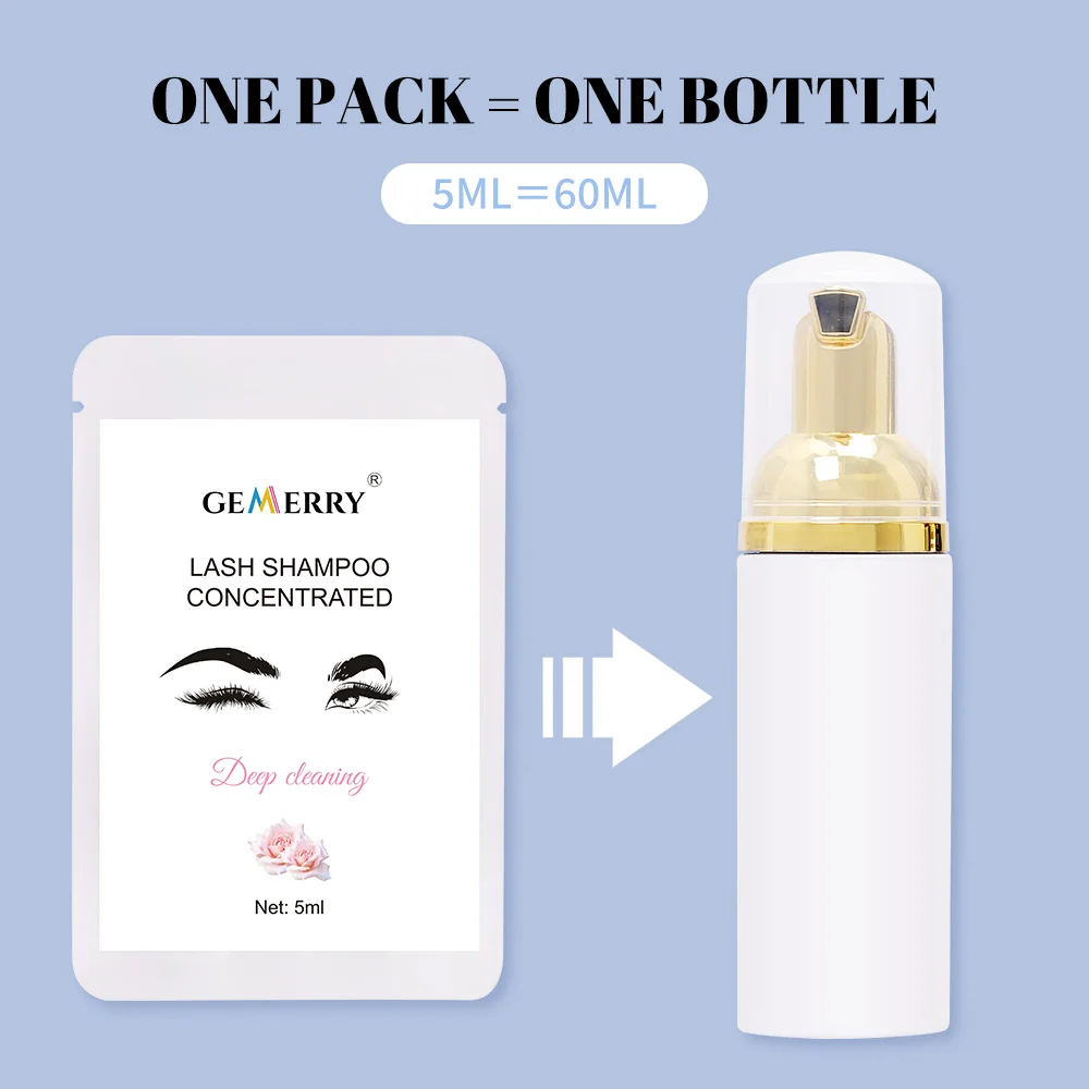 Gemerry 5ml Eyelash Shampoo Concentrated Liquid Lash Foam Cleanser Eyelash Lash Extension Supplies with Free Gift Empty Bottles