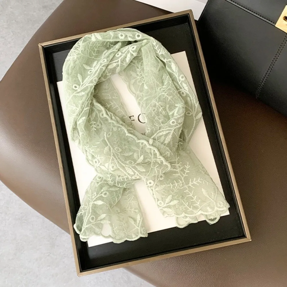 

Элегантный кружевной шарф с вышивкой цветов, легкая длинная солнцезащитная накидка, дышащий сетчатый женский головной платок для лета