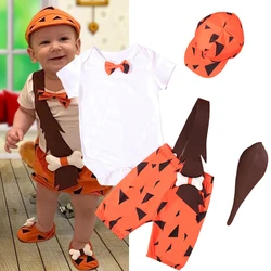 Halloween New Toddler Caveman Costume Kids Cospaly Dog Bones Historical Caveboys Party Romper Strap Boy Suit+Mallet+Hat Clothes