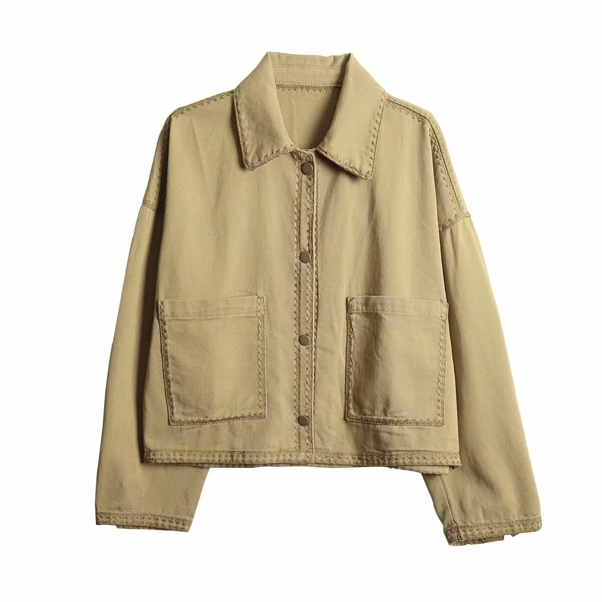 

Withered 2026 Summer New Product Loose Casual Versatile Collar Long Sleeve Short Style Threaded Decorative Shirt Coat