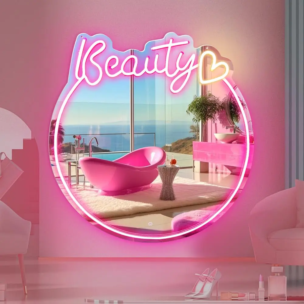 Hello Beauty Neon Sign Mirror, do sztuki ściennej Beauty lustro ścienne LED, do pokoju dziewczątBeauty shopper toaletka, można zawiesić