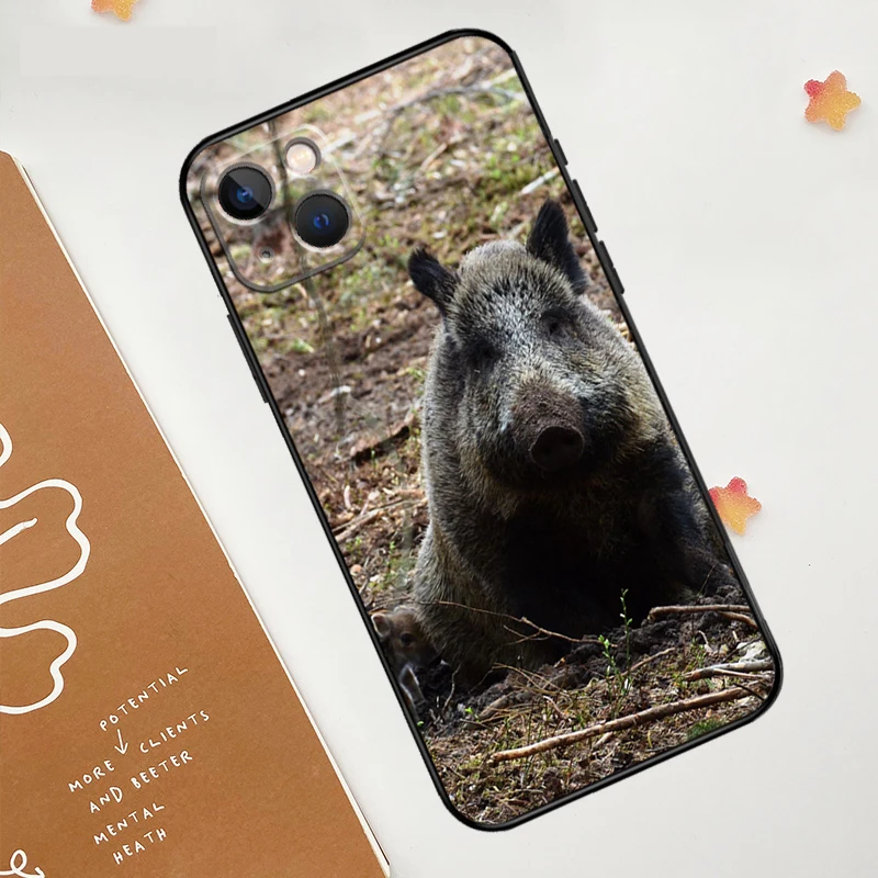 Wild Boar Pig Brown Phone Case For iPhone 11 12 13 14 15 16 Pro Max Mini XS Max X XR Plus Cover Coque