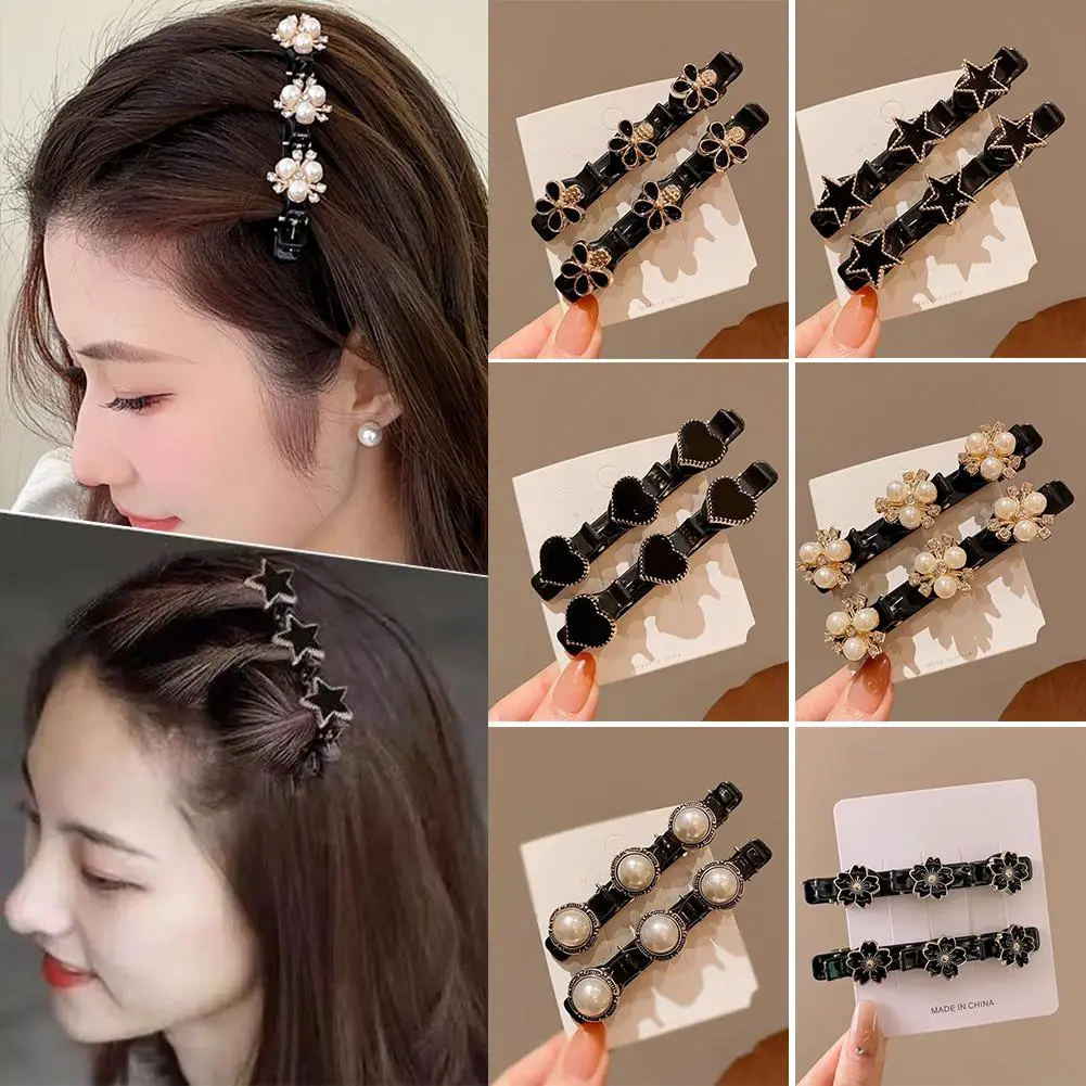 2 pçs dupla camada trançado hairpin cabelo quebrado clipe fixo coreano moda hairpin bandana feminino meninas estilo acessórios