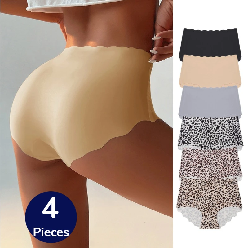 BZEL 4PCS frauen Höschen Nahtlose Weibliche Sexy Dessous High-Taille Slips Damen Atmungs Leopard Plus Größe Unterhose heißer Verkauf