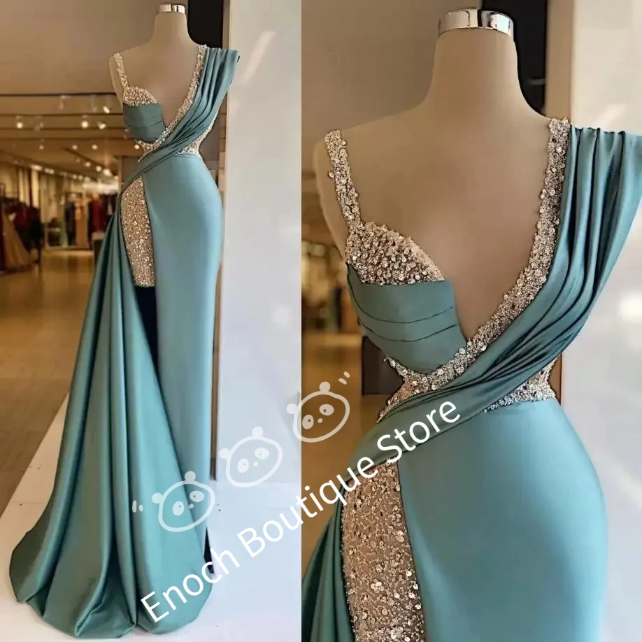 Vestidos de noche de sirena con abertura lateral y lentejuelas brillantes personalizados, vestidos formales largos de cristal para fiesta de graduación, fiesta de desfile de talla grande hecha a medida