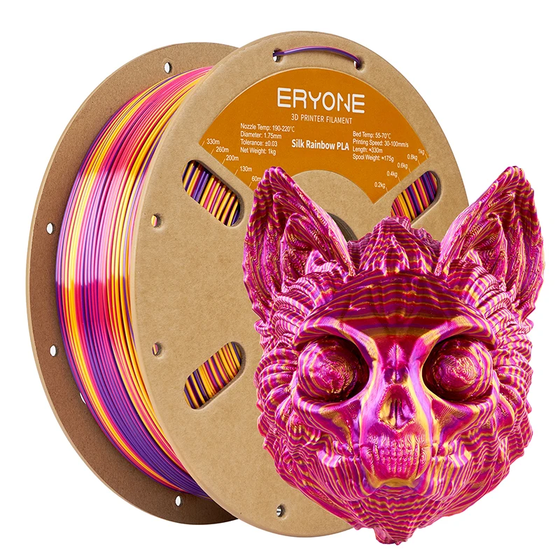 ERYONE 3KG PLA Silk Twist Rainbow Premium Shiny Filament 3D Print, Multicolor, PLA Silk Twist Rainbow Filament, 1KG/Spool
