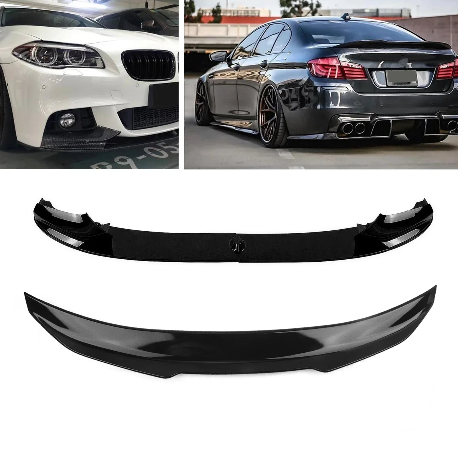 

New！ For BMW F10 5 Series 2011-2016 M Sport 550i Car Front Bumper Splitter Lip+Rear Trunk Spoiler Wing Carbon Fiber Look/Gloss B