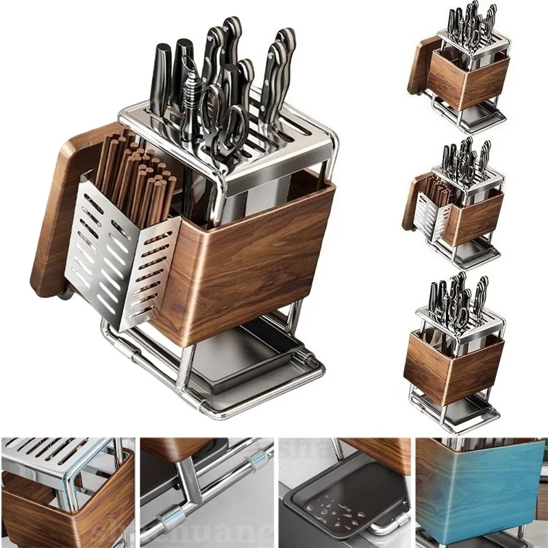 

2025 New Knife Block Holder Integrated Design Detachable Draining No Installation Needed Rack with Utensil Slots Non-Slip Base