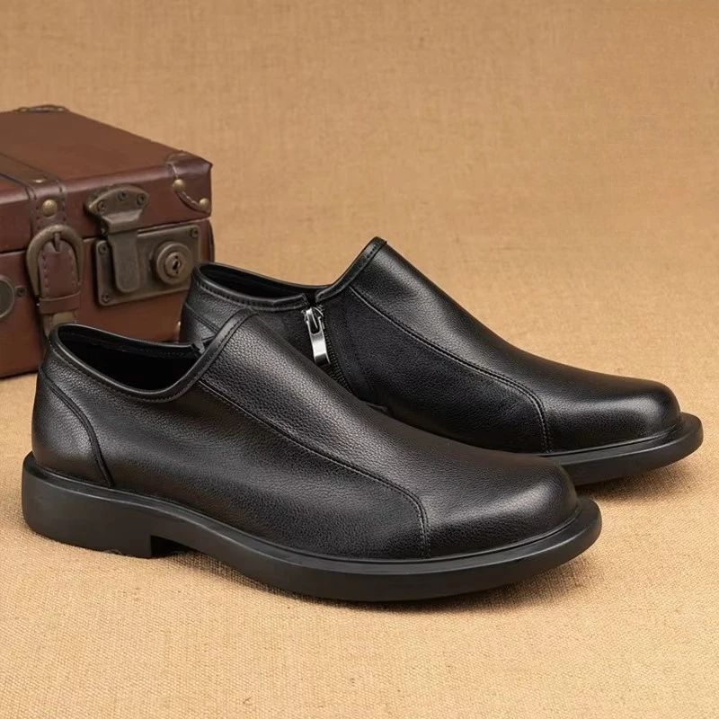 Men Genuine Leather Dress Shoes Men's Side Zipper Soft Leather Casual Business Shoes Wedding Groom Formal Leather Shoes Size 45