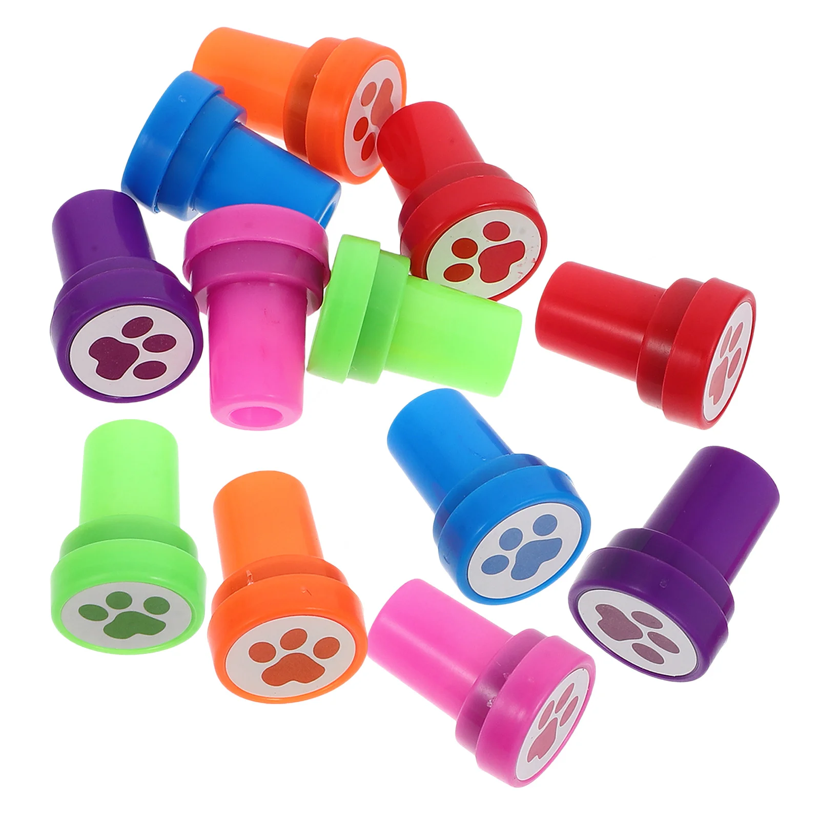 12 Pcs Dog Paw Small Seal Stamp Party Favors Kids Ink Stamps for Diary Plastic Toy