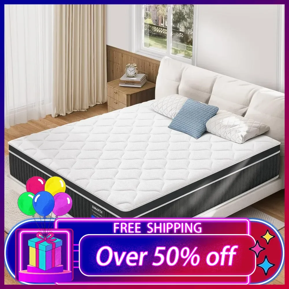 Queen Mattress 12 Inch, Upgrade Strengthen Hybrid Mattresses in a Box, Memory Foam Queen Mattresses Made of Pocketed Springs