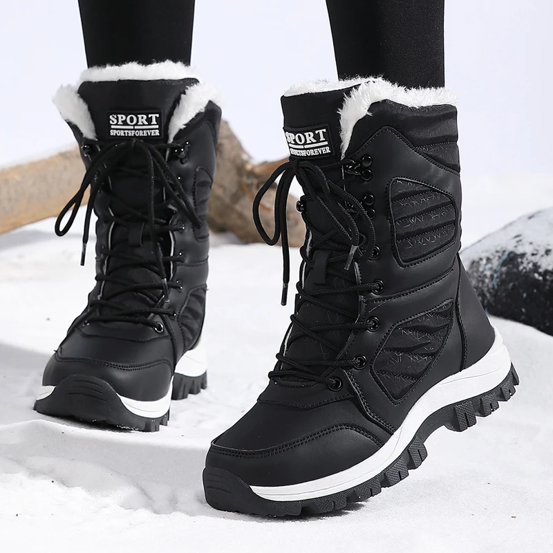 

Winter Women Casual Snow Boots High-top Boots Waterproof Ankle Boots Ladies Thick Plush Warm Hiking Shoes Outdoor Sneakers