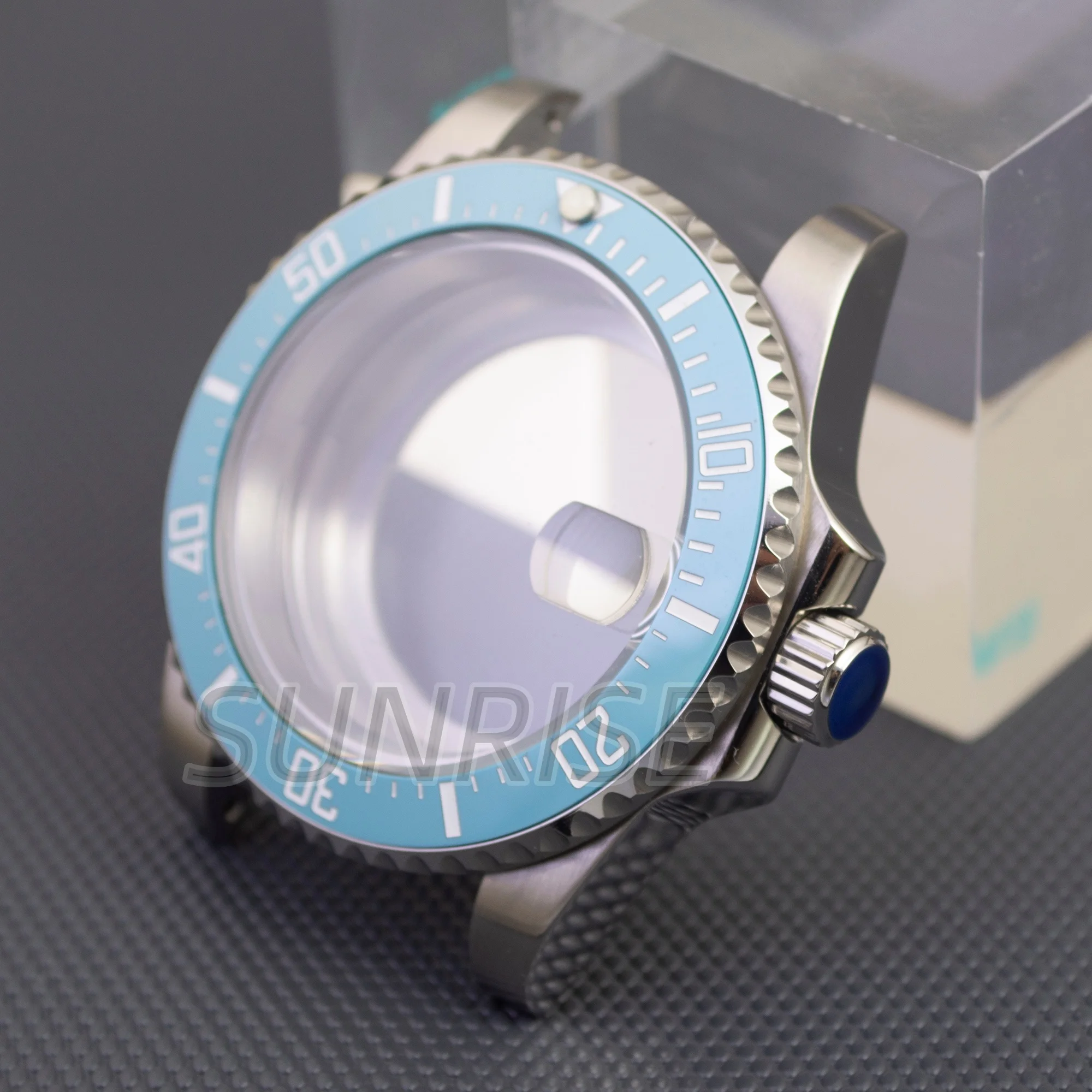 

40MM Men Watches Case Ice Blue Ceramic Bezel Sapphire Glass Waterproof for NH34 NH35 NH36 movement 28.5mm dial GMT SUB case