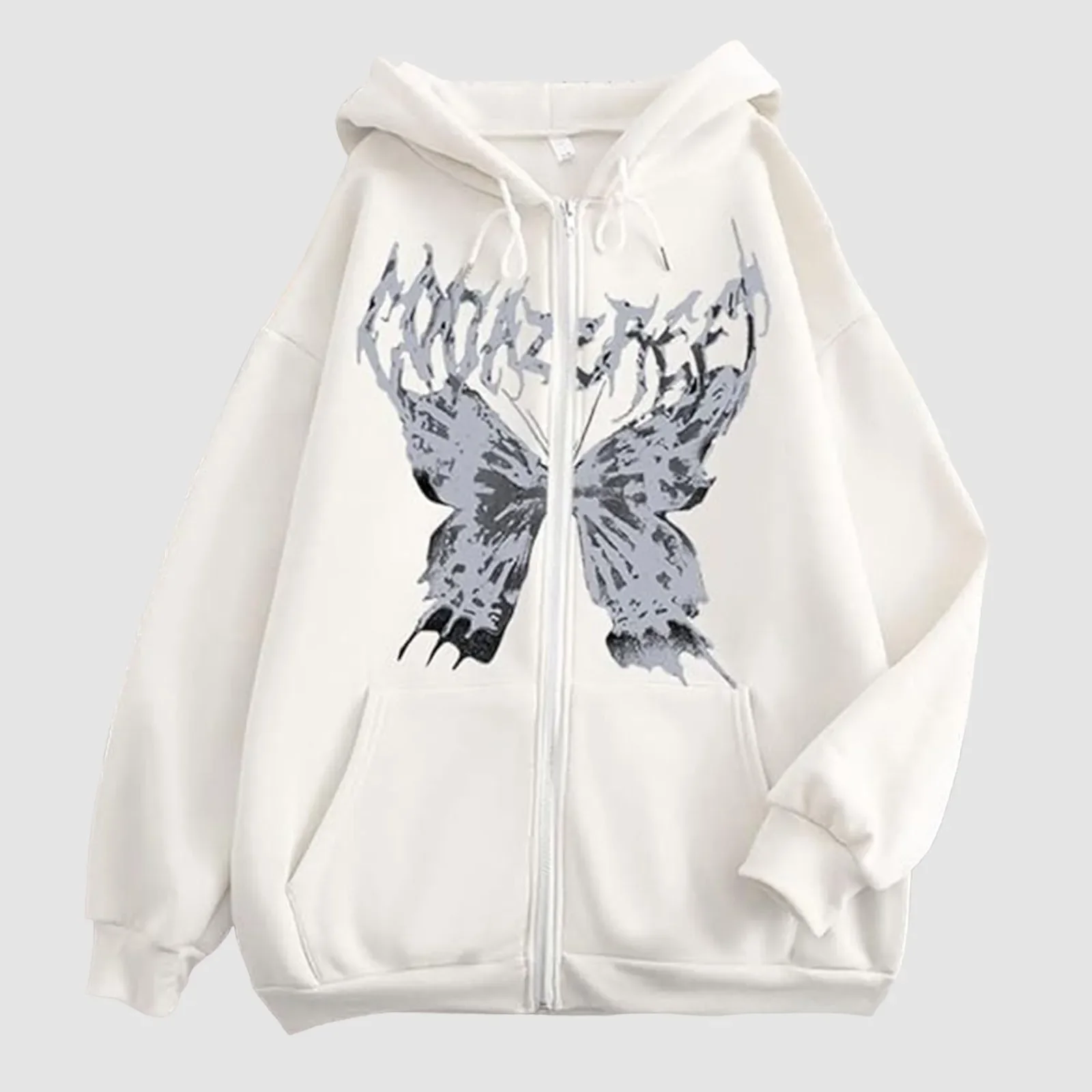 Hoodies Coat Womens Fun Skeleton Butterfly Patchwork Zip Up Hooded Jacket Loose Comfy Oversized Sweatshirt Girls Long Sleeve Top