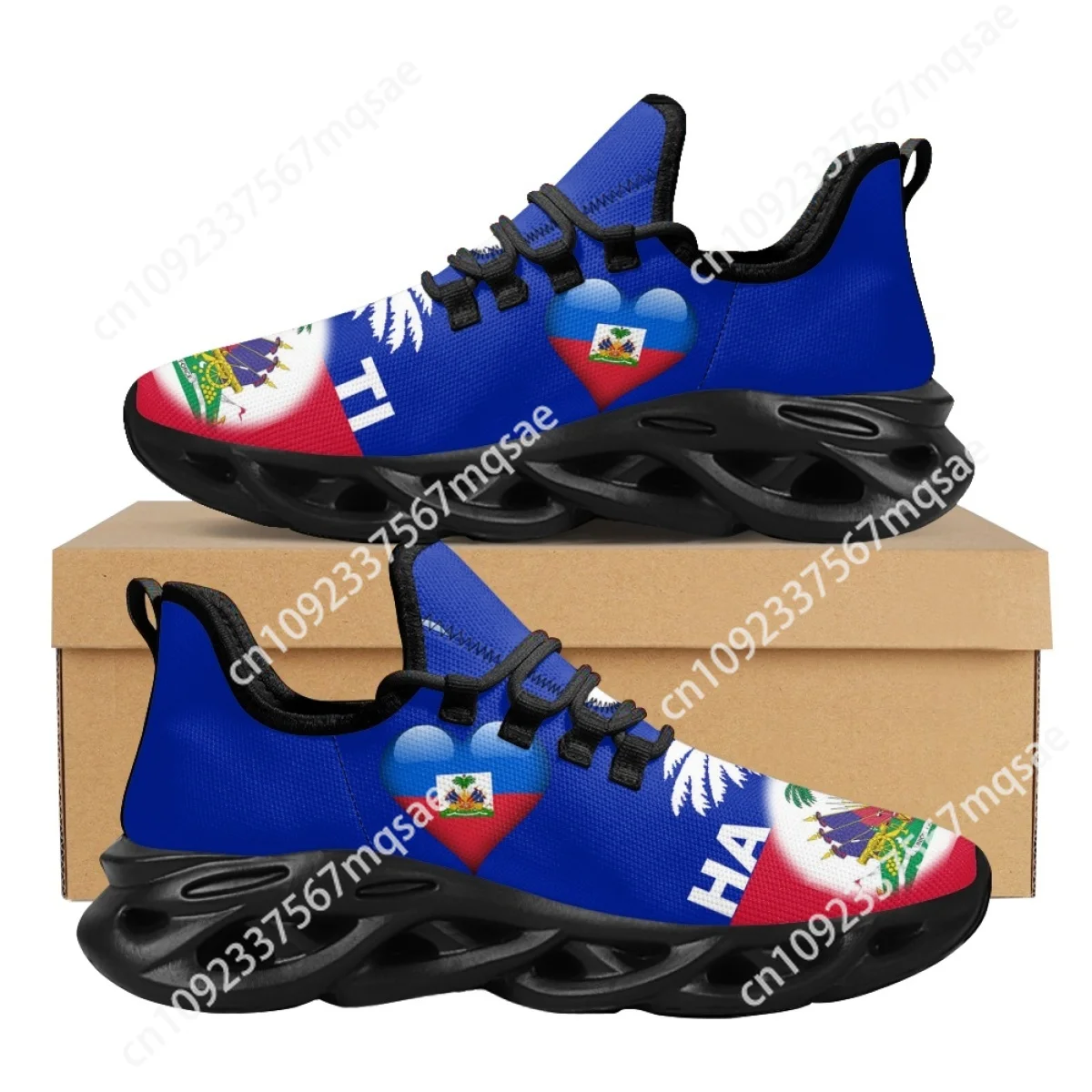 Custom Haiti Flag Love Printed Women's Men's Mesh Sneakers Breathable Running Shoes Casual Sport Tennis Zapatillas Mujer