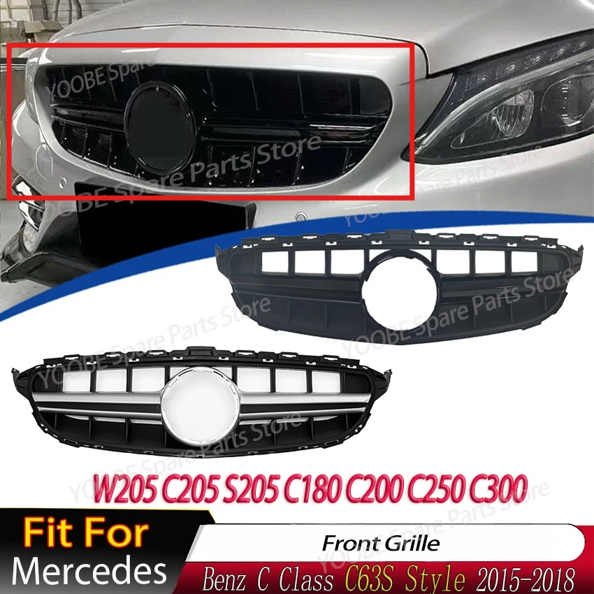 Front Grille for Mercedes Benz C Class W205 C205 S205 C180 C200 C250 C300 2015 2016 2017 2018 for C63S Style Auto Parts Body Kit