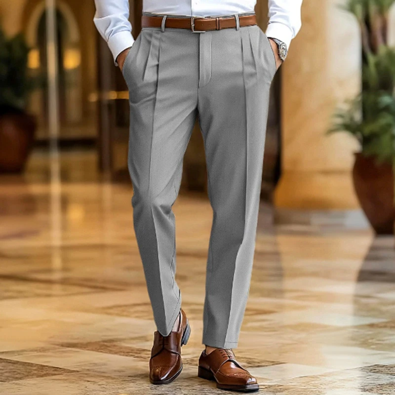 Pantaloni dritti larghi da uomo per il tempo libero quotidiano Pantaloni da abito pieghettati casual in tinta unita autunnali per pantaloni alla moda primaverili da uomo
