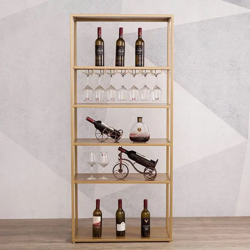Nordic light luxury bar golden wrought iron wine rack hotel restaurant red wine storage display rack household simple wine cabin