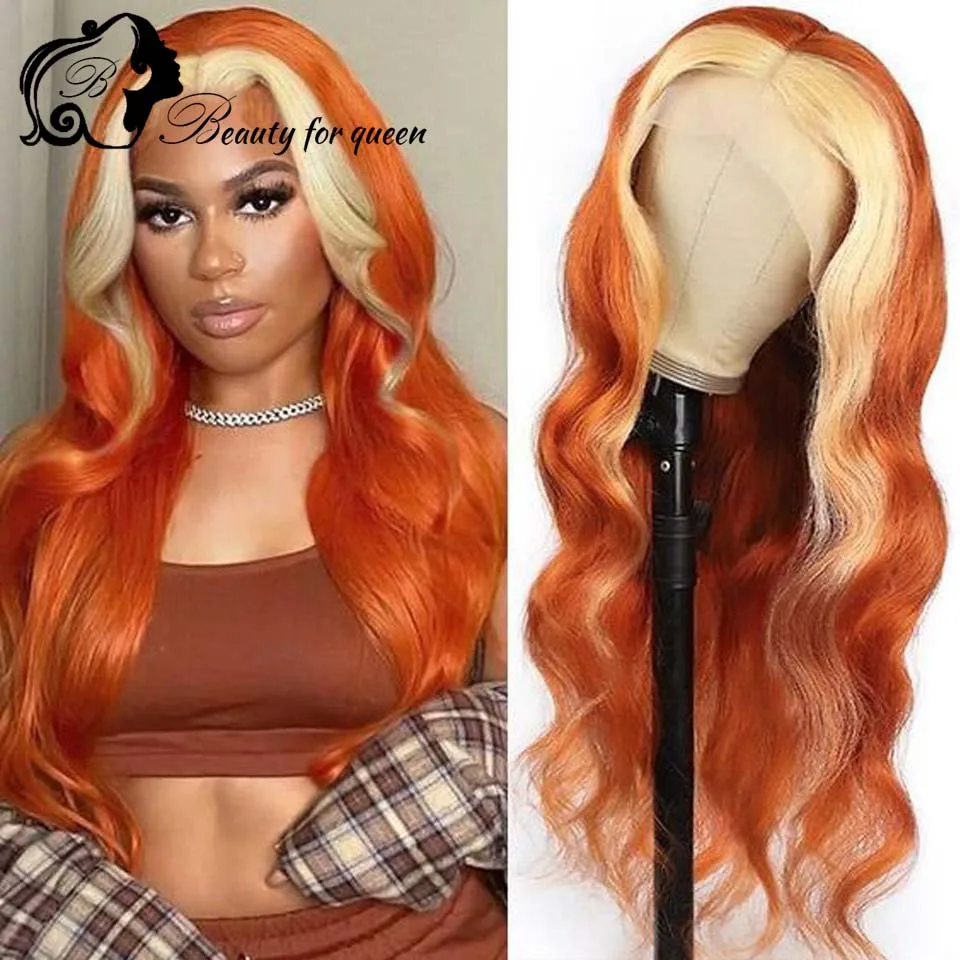 

Brazilian Human Hair Wig Ginger 60 Orange Body Wave Cosplay Colored For Women Transparent 13x4 Lace Frontal Wigs High Quality