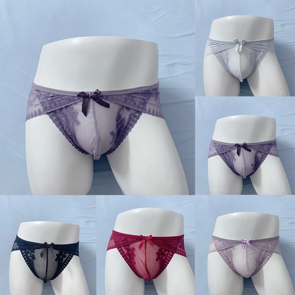 Men Sexy Sissy Lingerie Seamless See-through Briefs Pouch Underpants Underwear Sissy Panties Breathable Sheer Shorts U Convex