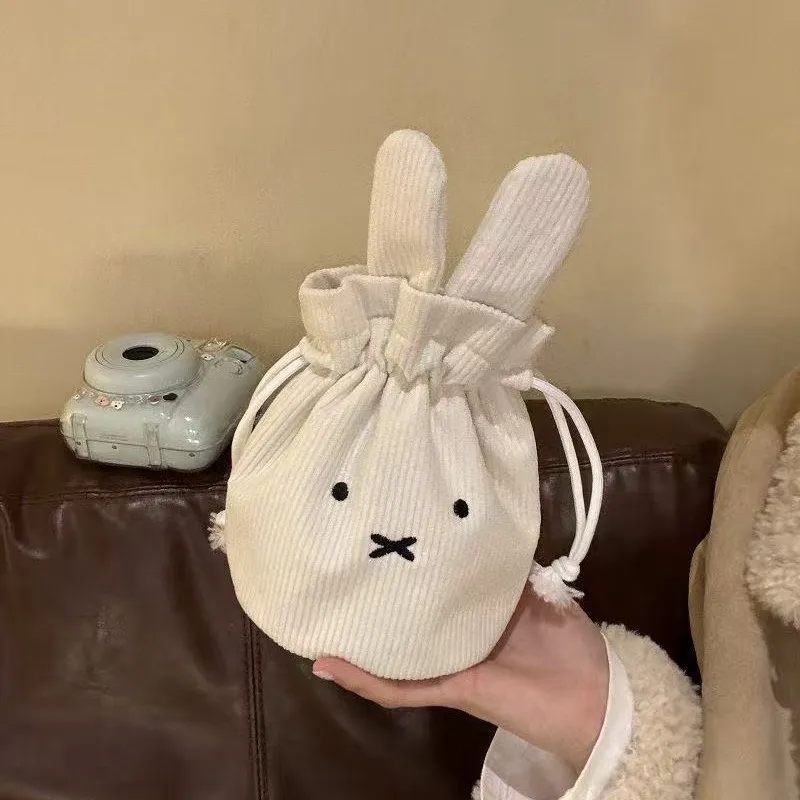 2026 Miffy Kawaii Corduroy Bundle Pocket Cute Portable Large Capacity Storage Bag Makeup Bag Drawstring Handbag Cute Gift Toy