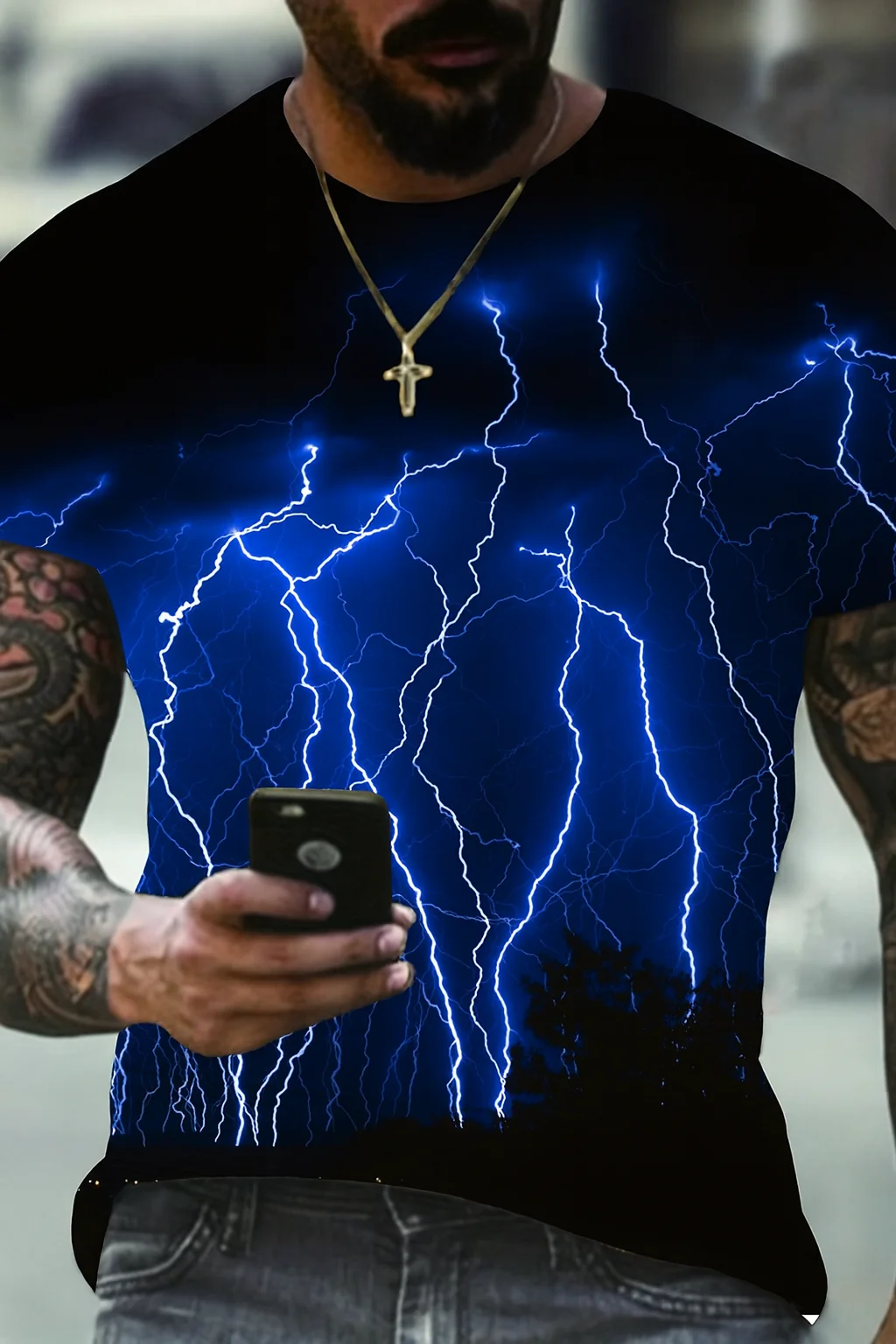 

Power of Thunder Euro-American Style Street Focus | Cool Lightning Print Men's T-Shirt, Ultimate Summer Street Style