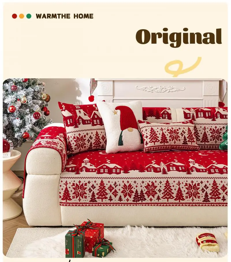 Weihnachtsatmosphäre Chenille-Sofabezug Ganzjahres-Sofabezüge Rutschfeste und Katzenresistente Stoffbezüge Maschinenwaschbare Sofakissen – Detail 3