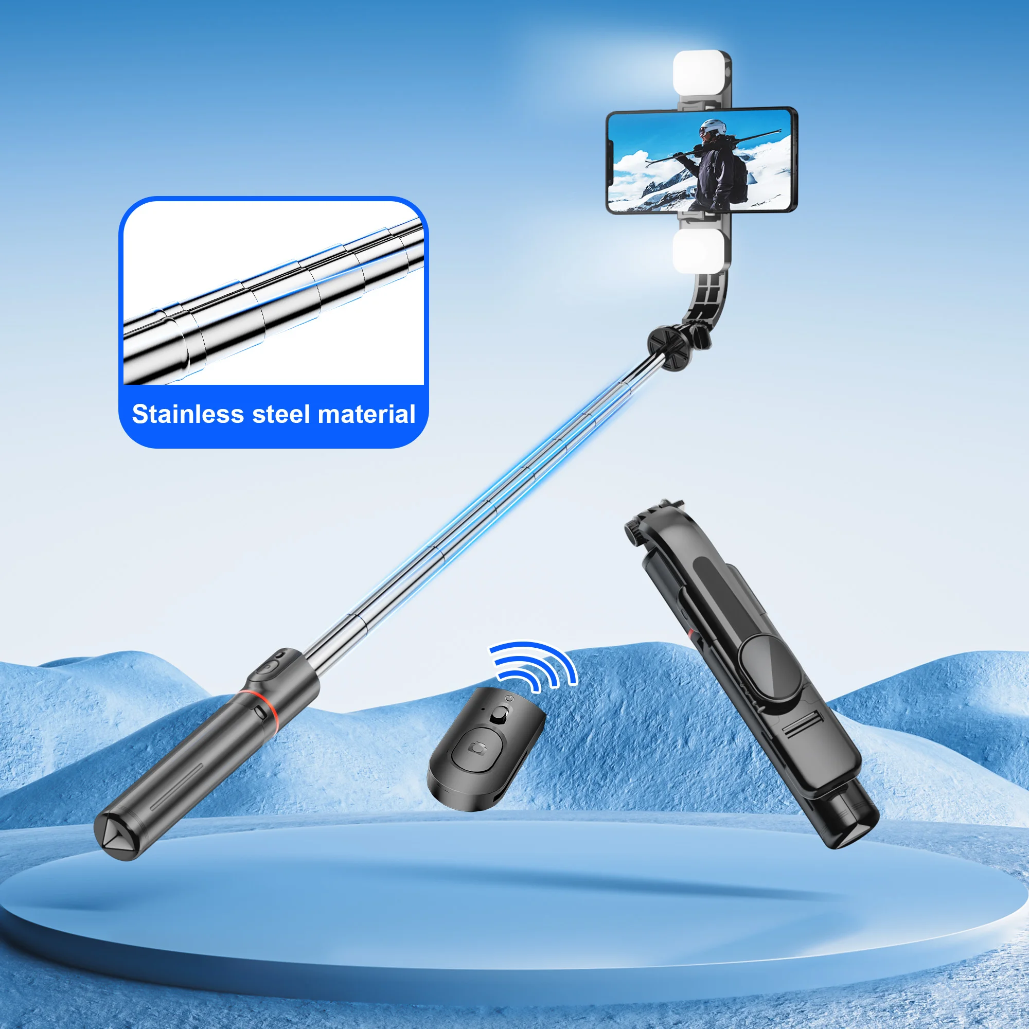 L13d Foldable Wireless Bluetooth Fill Light Tripod Selfie Stick 1160mm Tripe Stabilizer for Android IOS Cellphone image 3