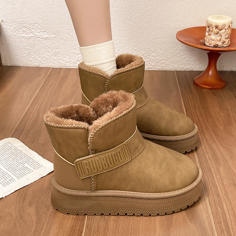 Woman Trend Designer Brand Short Plush Cozy Femme Snow Botas 2026 New Fur Platform Women Ankle Boots Flats Suede Warm Shoes