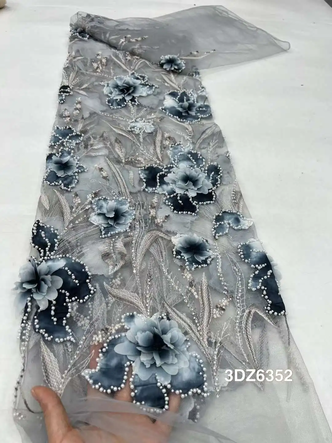 African Pearl Nigerian 3D Applique Lace Flower Fabric, Wedding Sequin, Groom Embroidery, French Lace Fabrics, High Quality SF