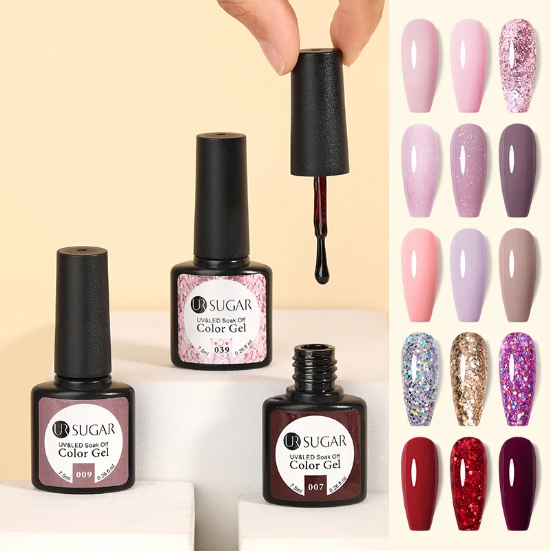 UR SUGAR 7.5ml Rose Glitter Solid Color Gel Nail Polish Jelly Nude Pink Semi Permanent DIY Nail Art UV LED Soak Off Gel image 5