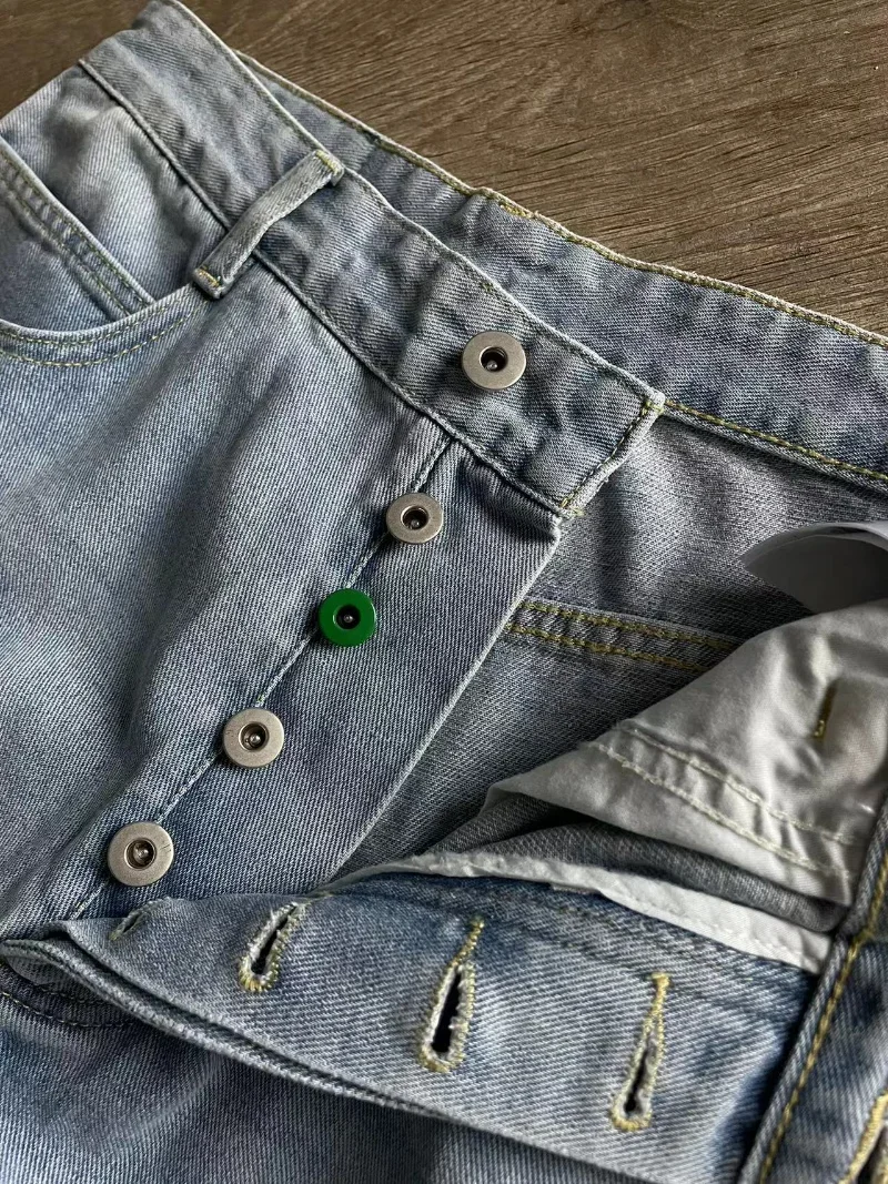 Imagem -03 - Primavera e Verão Novo Nostálgico Lavado Clássico Verde Padrão Perna Larga Tecido Macio Jeans Mulheres