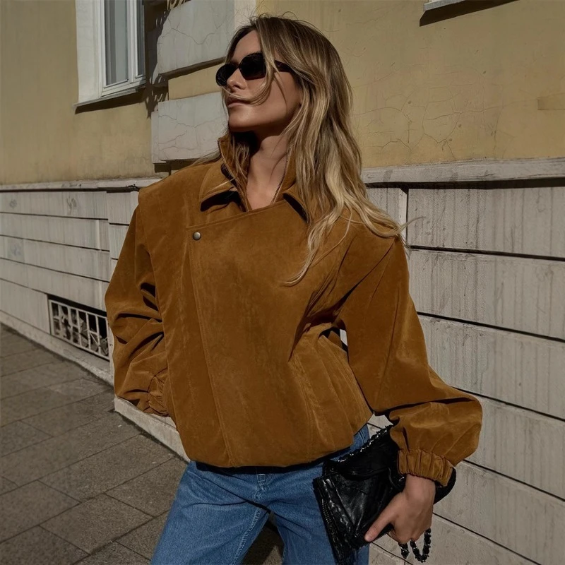 

Модная однотонная бархатная куртка из оленьей кожи с лацканами в стиле ретро, женская зимняя куртка в европейском и американском стиле